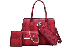 Coolives Set di Borse a mano con 4 Pezzi da Donna Modello di Pelle di Serpente Brose a spalla Borsa a Tracolla Cultch Portafoglio Porta Carte