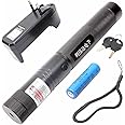 iWin High Powered Laser Pointer 650nm, Working Time Over 8000 Hrs Rechargeable Green Laser-303 Pointer Party Pen Disco Light 5 Mile with Battery Indoor and Outdoor Black (650 nm, Green), Metal