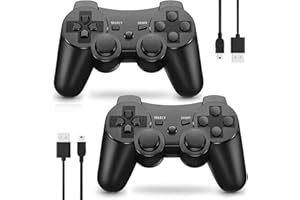 MUZELI Mando para PS3 2 Pack Mando Inalámbrico para PS3 Wireless Controlador con Doble Vibración, Gyro Axis, Mando para PS3 Gamepad Joystick con 2 cables de carga