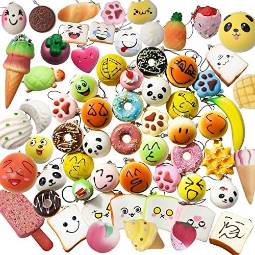 Vpsan 10Pcs Random Kawaii Mini Soft Squishy Foods Panda Bread Bun Toasts Multi Donuts Phone Straps Charm Kids Toy Gift
