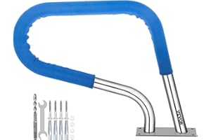 VEVOR Garde-corps de piscine 32x23 en acier inoxydable 304 capacité de charge 250LBS main courante de piscine argentée antirouille, couvercle de poignée bleu et forets M8 et vis autotaraudeuses