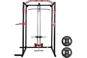 ALLINLIFE Jaula Musculacion Ajustable,Jaula de Potencia Multifuncional,Jaula de Sentadillas con Barra de Dominadas, Estación de Dips y Remo,Multipower Maquina Gym Gimnasio en Casa para Entrenamiento