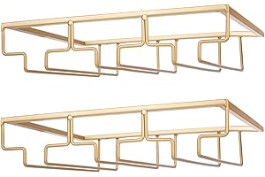 FOMANSH Soporte para copas de vino, para debajo del mueble, organizador de metal para bar o cocina, 2 unidades, Dorado