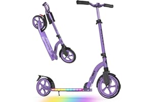 BELEEV V10 Trottinette Enfant 6 a 14 Ans, LED Lumineuse Deck, Réglable en Hauteur, Sangle Transport, Grande Roue 230 mm, Big Wheel City Scooter 2 Roues pour Fille Garçon 6+ Adulte Adolescent Max 100kg
