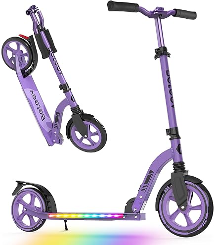 COSTWAY Inklapbare kinderstep, met PU-led-wielen en achterrem, in hoogte verstelbaar, cityroller, kickscooter voor jongens en meisjes vanaf 3 jaar (roze