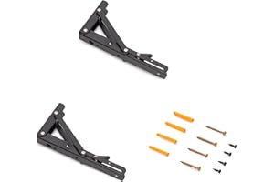 Emuca - Soportes plegables para estante, juego de 2 escuadras abatibles, 203mm, carga máx. 40kg, Pintado negro, Acero