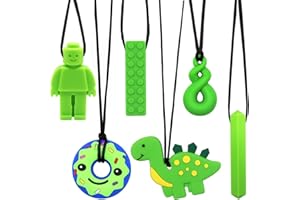 ORUZA 6 PCS Sensory Chew Necklace, Chew Toys Food Grade Silicone for Autistic Children, Teething, Anxiety, Biting Needs, ADHD, Oral Motor Chewy with Adjustable Buckle for Baby Boys Girls (Green)