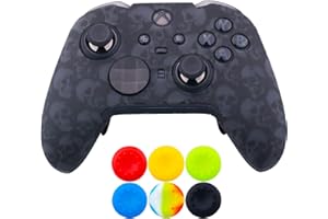 9CDeer 1 x Funda protectora de silicona con impresión de transferencia personalizada, diseño de Cráneo negro + 6 Thumb Grips para el Mando Xbox Elite Controller Series 2