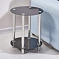 Ansley&HosHo-EU Round Glass End Table, 2-Tier Small Coffee Table, 40cm Modern Corner Table, Black/Transparent, 15.75 x 19.69 inches