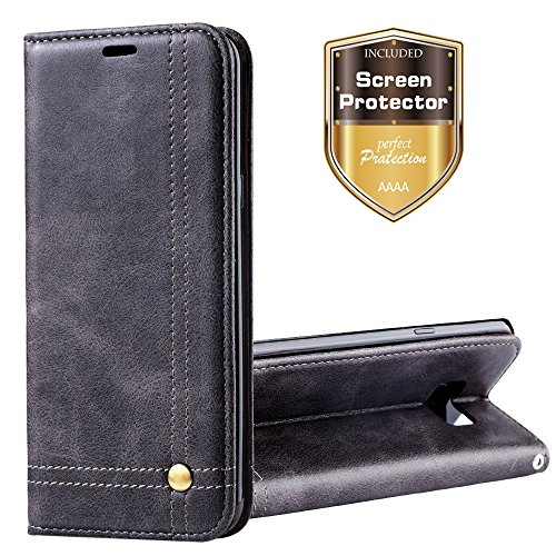 Funda Galaxy S8 Plus  Ferlinso Carcasa Cuero Retro Elegante con  Protector de Pantalla  ID Tarjeta de Cr  dito Tragamonedas Soporte de Flip Cover Estuche de cierre magn  tico para Samsung Galaxy S8 Plus  Gris 