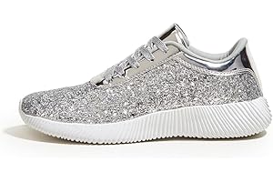 LUCK STEP Women's Glitter Shoes Sparkly Lightweight Metallic Sequins Tennis Shoes