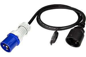 feletec CEE Adapter CEE Stecker auf Schuko Kupplung, 1,5m Camping Strom-Kabel, IP44 Camping Verlängerungskabel, H07RN-F 3G2,5 Campingstecker Adapter 16A