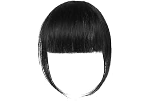 LOPHE Frangetta Finta, Frangia Capelli Veri con Frangia Clip, Hair Clip Frontale Frangia, Posticci per Capelli Donna Adatto per lo Styling Quotidiano, Fai-da-Te, Feste(Nero Naturale)