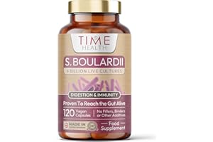 TIME HEALTH New: Saccharomyces Boulardii Probiotic – 6 Billion CFU –120 Capsules – Travel Ready S Boulardii (No Refrigeration Required) – Proven to Reach The Gut Alive – Vegan – GMP – UK Supplement