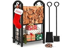 AMAGABELI GARDEN & HOME Amagabeli Portalegna Legna da ardere con 4 strumenti grande capacità cremagliera del camino porta legna da ardere per stufa a legna set di strumenti per il camino porta legna da ardere