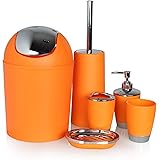 Set di accessori da bagno da 6 pezzi, con bicchiere, porta spazzolini, cestino, portasapone, dispenser di sapone, colore aran