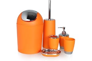 TUOSERVO 6Pcs Bathroom Accessory Tumbler Toothbrush Holder Bin Soap Dish Dispenser Yellow (Orange)