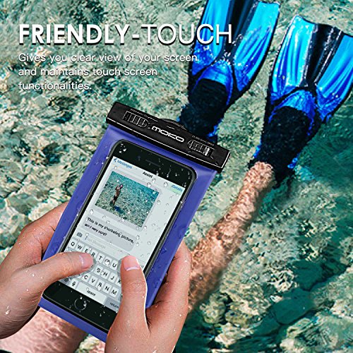 MoKo Funda Impermeable - Waterproof Brazo y Cuello Compatible para iPhone Xs XR Galaxy S7  S7 Edge  P7 P8 P9 y Smartphone 5 7 Pulgadas - IPX8 Certificado  Azul