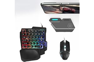 LAZMIN112 Zestaw Klawiatury i Myszy do Gier na pół Ręki, Zestaw Combo 4 w 1, Adapter Konwertera Bluetooth 5.0 do Klawiatury K13 i Myszy G4, ze Stojakiem na Telefon, do Przenośnych Gier FPS
