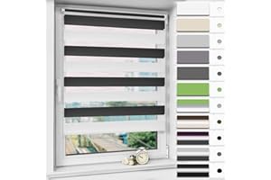 Magiea Store Enrouleur Jour Nuit avec ou sans Perçage, Rideau Jour Nuit, Noir-Blanc, 90 x 130 cm, pour Fenêtre ou Porte, Protéger Votre Vie Privée