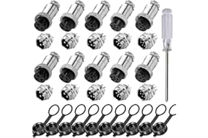Aiqeer 10 Pezzi GX16 Connettore Aviazione, 16 mm Connettore Aviazione Metallo, 5A Connettore Aviazione Maschio Femmina, con Cappuccio in Gomma (3 Pin/4 Pin/5 Pin/6 Pin/8 Pin)