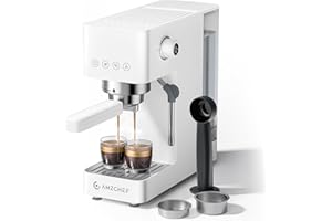 AMZCHEF Machine À Café Expresso 20 bars, avec mousseur à lait professionnel, petite machine à café pour cappuccino, latte et macchiato, réservoir d'eau de 1,5 L, blanche