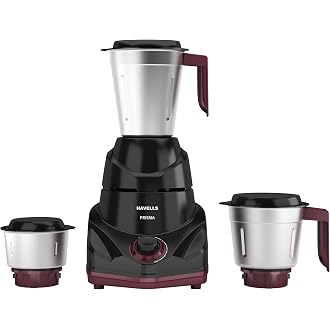 Havells Prisma 750 W 3 Jar Mixer Grinder| 3 Speed With Pulse Function| Air Vent Technology| Stainless Steel Blades| Wider Mouth Jars| Overload Protect