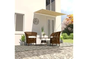 FIRBNUS Toldo Retráctil Toldo Retractil Exterior Toldo Extensible Toldos Exterior Enrollables Toldo Ajustable Toldo Pared Toldos Impermeables 200x150 cm Amarillo y Blanco Toldo Manual Retráctil