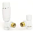Hot Flow White Cascade Angled Modern TRV Thermostatic Radiator Valve (Pair) Includes Angled TRV Body & One Lock Shield for Quick & Easy Temperature Control. Perfect for Energy Saving.