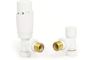 Hot Flow | Cascade Angled Modern TRV Thermostatic Radiator Valve (Pair) (White)