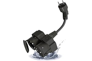 BrightArk Rallonge de Contact de Protection avec 2 Prises Schuko 16A,Câble Court 6cm IP44 2 Prises Protégées par Contact,Câble en Caoutchouc 2 en 1 pour L'extérieur pour Extérieur,Maison, Bureau, Noir