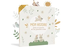 HuBorns - Livre de Naissance Bébé pour Coller des Photos et Écrire avec plus 50 Pages et Autocollants, Album Photo Bebe de Première Année jusqu'à ses 5, Idéal comme Cadeau Naissance (Français)