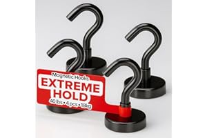X-BET MAGNET Magnetic Hooks 40lbs/18kg (Pack of 4 Black) - Heavy Duty Neodymium Hooks for Outdoor & Backyard Use - Strong Rare Earth Magnets for Cruise Cabins - Magnet Hook for Kitchen & Refrigerators