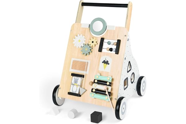 Aolso Trotteur en bois avec roulettes, 2-en-1Chariot Multi-Activités en Bois, Motricité, Développement cognitif, Design naturel confortable, Apprentissage de la Marche - Dès 12 mois
