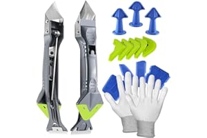 GMILI 5 en 1 quita silicona herramienta, kit de calafateo Equipado con raspador de acabado de Acero Inoxidable, aplicador silicona, aplicador mortero juntas para Ventana,Cocina,Baño (A)