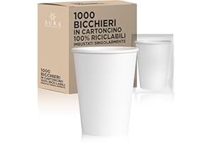AURA LUXURY COLLECTION Bicchieri in cartoncino imbustati singolarmente monouso bianchi riciclabili per hotel e b&b 210 ml (1000)