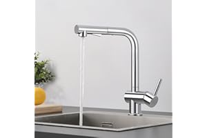CECIPA Hochdruck Wasserhahn Küche Ausziehbar, Küchenarmatur mit Brause Zwei Strahlarten, Armatur Küche Edelstahl, Mischbatterie 360° Schwenkbar, Einhebel Spültischarmatur, Chrom Glänzend, X207C