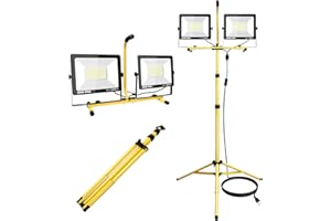 Willpower 2*100W Projecteur LED Chantier sur Trépied Phare de Travail à LED Extérieur 20000LM Spot LED Étanche IP66 Eclairage Lumière pour Intérieur Garage Jardin Construction, 6000K Blanc, avec Câble