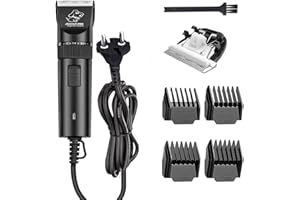 MQFORU - Tosatrice per Cani Professionale silenziosa, Potente elettrica con Filo 2,8 m, Doppia Lama in Ceramica Rimovibile Lavabile, 4 pettini Ricaricabili per Gatti e Animali, Pelo Lungo