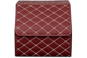 Ergocar Organisateur de Coffre de Voiture Cuir PU de Luxe Sacs pour Coffre de Voiture Grande Capacité Imperméable Organiseurs pour Auto/SUV/Camion (Vin Rouge-S)