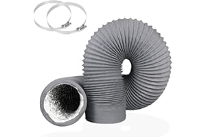 YIJUHOU 4Inch 10FT (3m) Long Flexible Aluminum Air Ducting, Grey 4 Layer Tumble Dryer Vent Hose for HVAC Ventilation, Extractor Fan Systems, 2 Stainless Steel Clamps Include