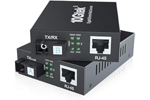 10Gtek Un Par De Convertidor De Medios Gigabit Ethernet, Transceptores Bidi Monomodo Simplex SC Incorporados, 10/100/1000M Rj45 a 1000Base-Lx, Adaptadores De Corriente Europeos