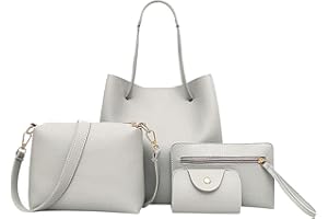 vokkrvModa Borsa da Donna Borsa Tote in Pelle PU Grande Borsa a Tracolla con Cerniera Borsetta Signore Elegante Borse a Mano, Borsa a Spalla, Pochette, Portafoglio 4 Pezzi Set