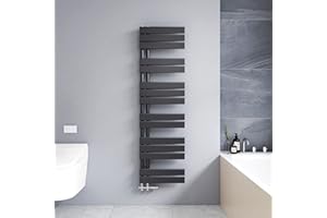 Meykoers Scaldasalviette Piatto 1385 x 400 mm, termoarredo Bagno, scaldasalviette ad Acqua Calda, 598W, Attacco Laterale, Antracite