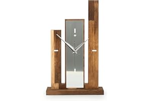 ‎KREATIVE FEDER Kreative Feder Designer-STANDUHR „Stairs“ aus Massivholz – analoge TISCHUHR ohne Tickgeräusche (leises Funkuhrwerk, Eiche geräuchert)