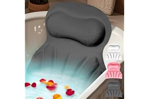 BINGYOUTH Badewannenkissen, 4D Badekissen für die Badewanne mit 35 leistungsstarken Saugnäpfen, Ergonomisches Luxus-Badewannenkissen Stützt Kopf, Nacken, Schultern, Rücken, passend für alle Badewannen Grau