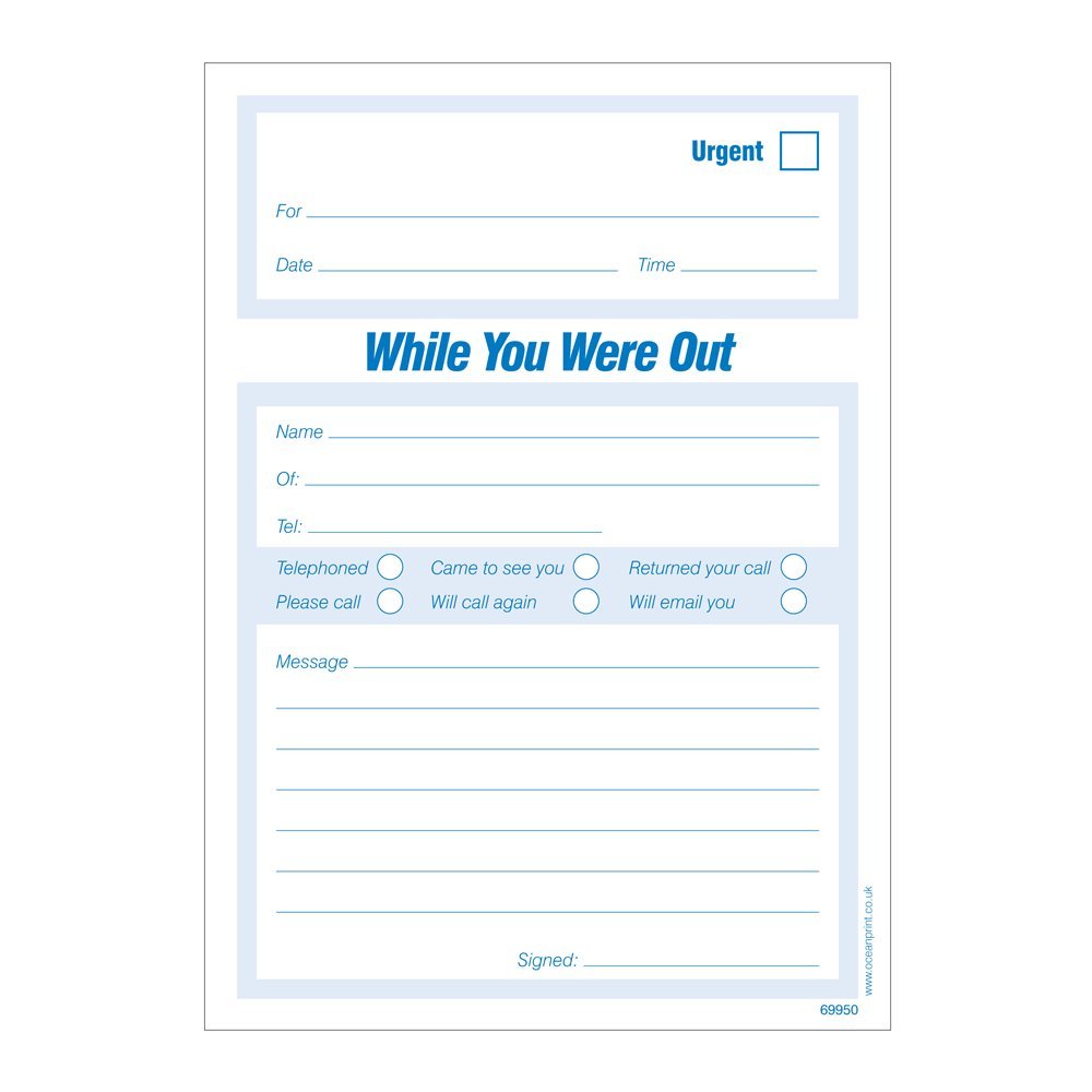 While You Were Out Office Message Note Pads, 105 x 148mm, 100 Sheets