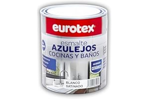 EUROTEX Pintura para Azulejos al Agua con muy buena adherencia SIN imprimación - Disponible en una gran variedad de colores - En Brillante o Satinado - Formato 750 ml (Blanco Satinado)