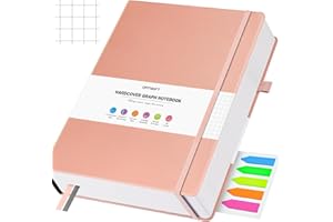OFFIGIFT Squared Paper Notebook B5, 312 Numbered Pages Hardback Leather Journal, 100gsm No Bleed Grid Notebook with Index Pages, Graph Paper Notebook for Graphing Notes Math, 7.6'' X 10'', Pink