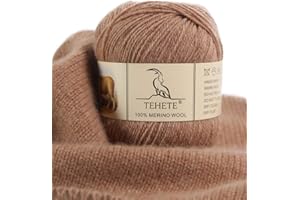 TEHETE Lana Gomitolo, 100% Lana Merino Filo Filati per Maglieria e Uncinetto,3-Strati 50g 250m, Perfetto per Il Fai da Te e Il Lavoro a Mano-Cachi